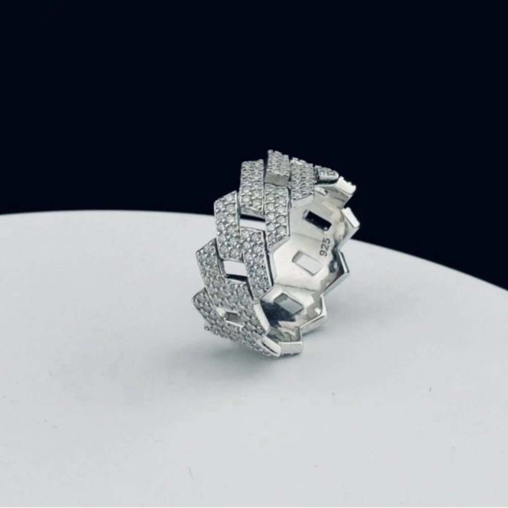 Sterling Silver 925 Moissanite Cuban Ring Size 10